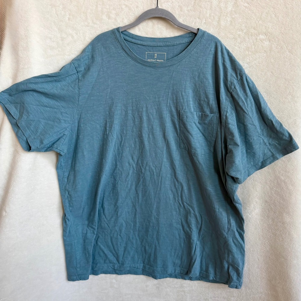Mutual Weave Mens Slate Blue Slub Cotton Oversized Pocket Tee Shirt Size 3XL